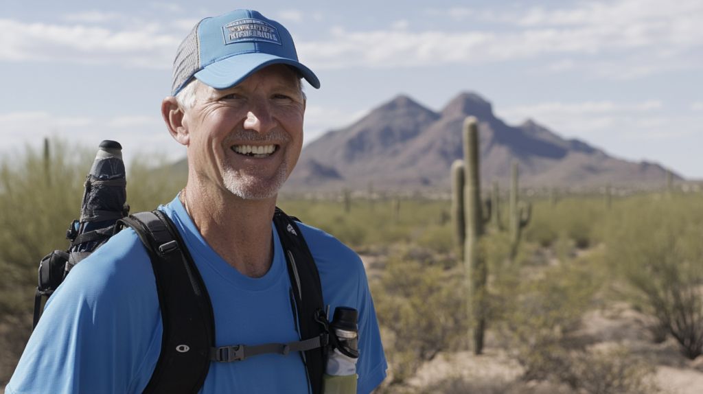 A man over 50 running in the desert