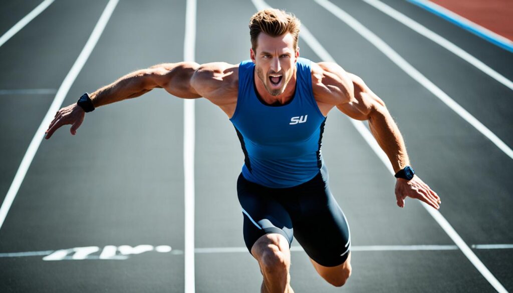 Athlete performing running drills for speed on a track