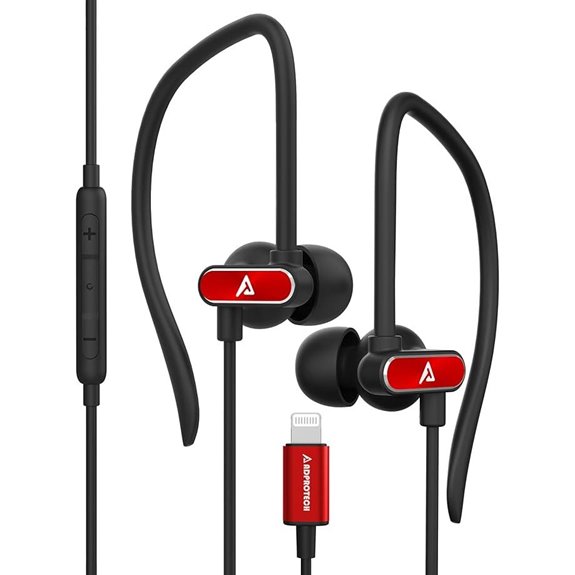 Lightning Earbuds with Ear-Hook so iPhone MFi Mic Red