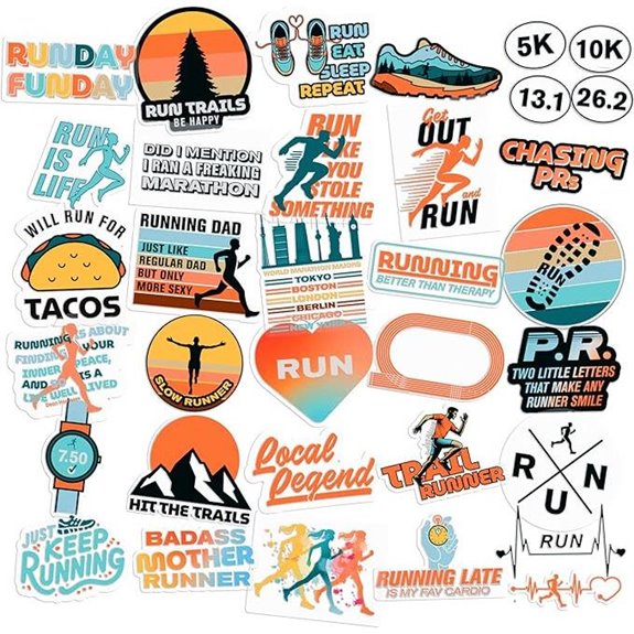 34 Pack Running Stickers for Water Bottles & Laptops